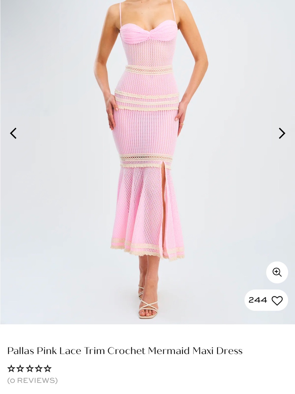 ‼️ISO‼️ Pallas Pink Crochet Mermaid Maxi Dress with Lace Trim